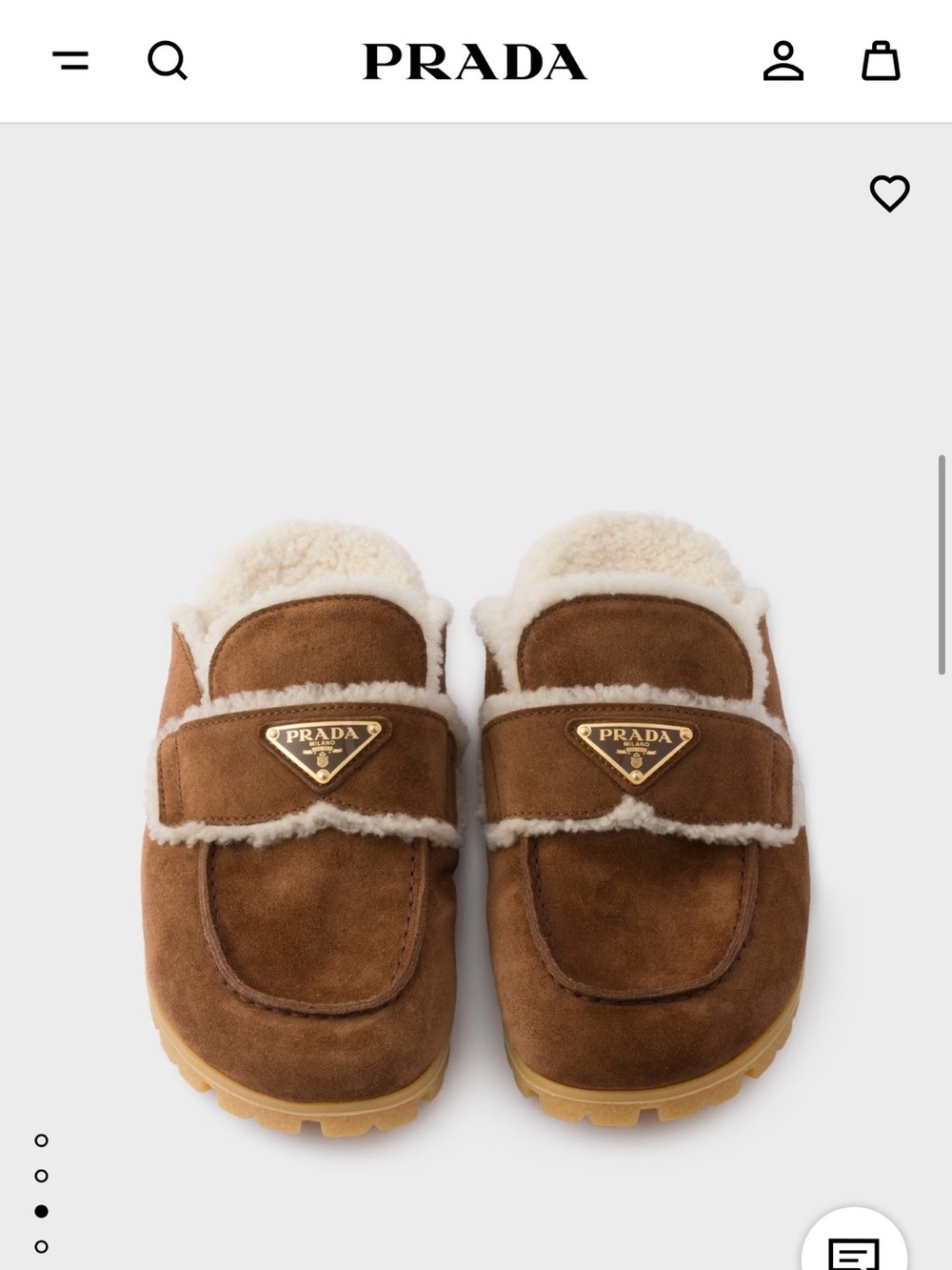 Prada Suede and Shearling Loafers Brown & Cream Shearling Slides EU 37.5